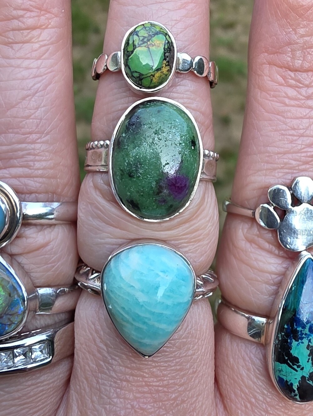 Multi-Stone Plated Statement Ring Lot Bundle Estate in Teal, Turquoise & Green - Picture 9 of 12
